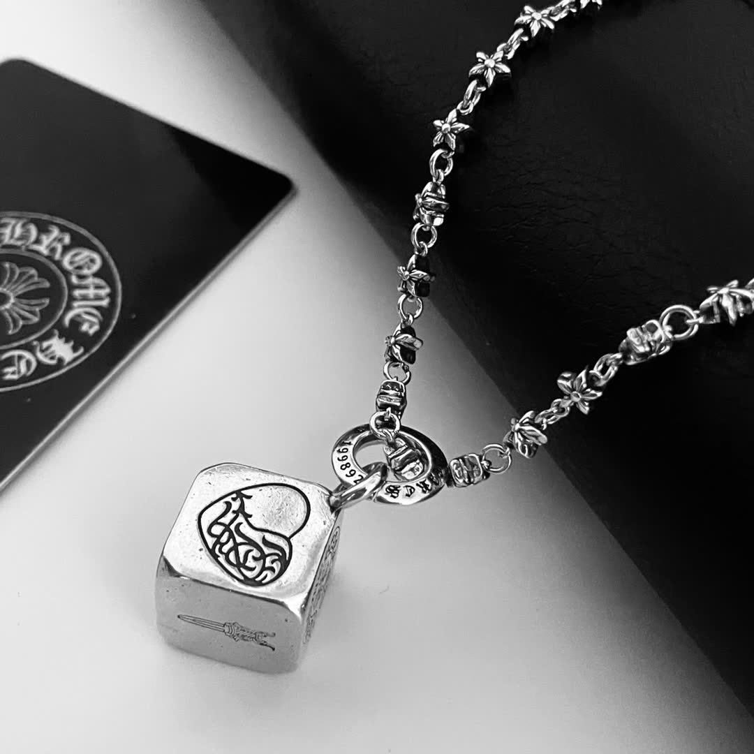 Chrome Hearts Christian Silver Plated Necklace with Logo Pendant